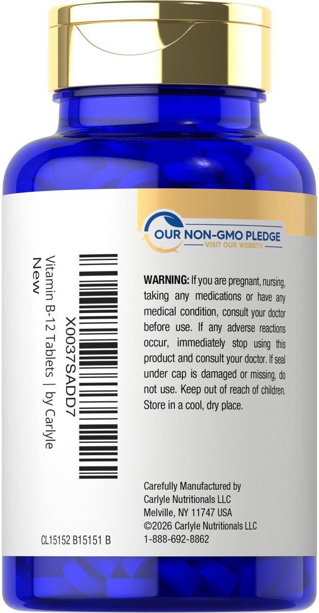 Carlyle B12 Vitamin 5000 mcg Sublingual – 250 schnell lösliche Tabletten, hochdosiert, natürlicher Beerengeschmack, vegetarisch, nicht-GVO & glutenfrei