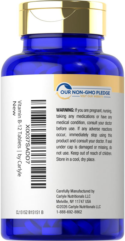 Carlyle B12 Vitamin 5000 mcg Sublingual – 250 schnell lösliche Tabletten, hochdosiert, natürlicher Beerengeschmack, vegetarisch, nicht-GVO & glutenfrei