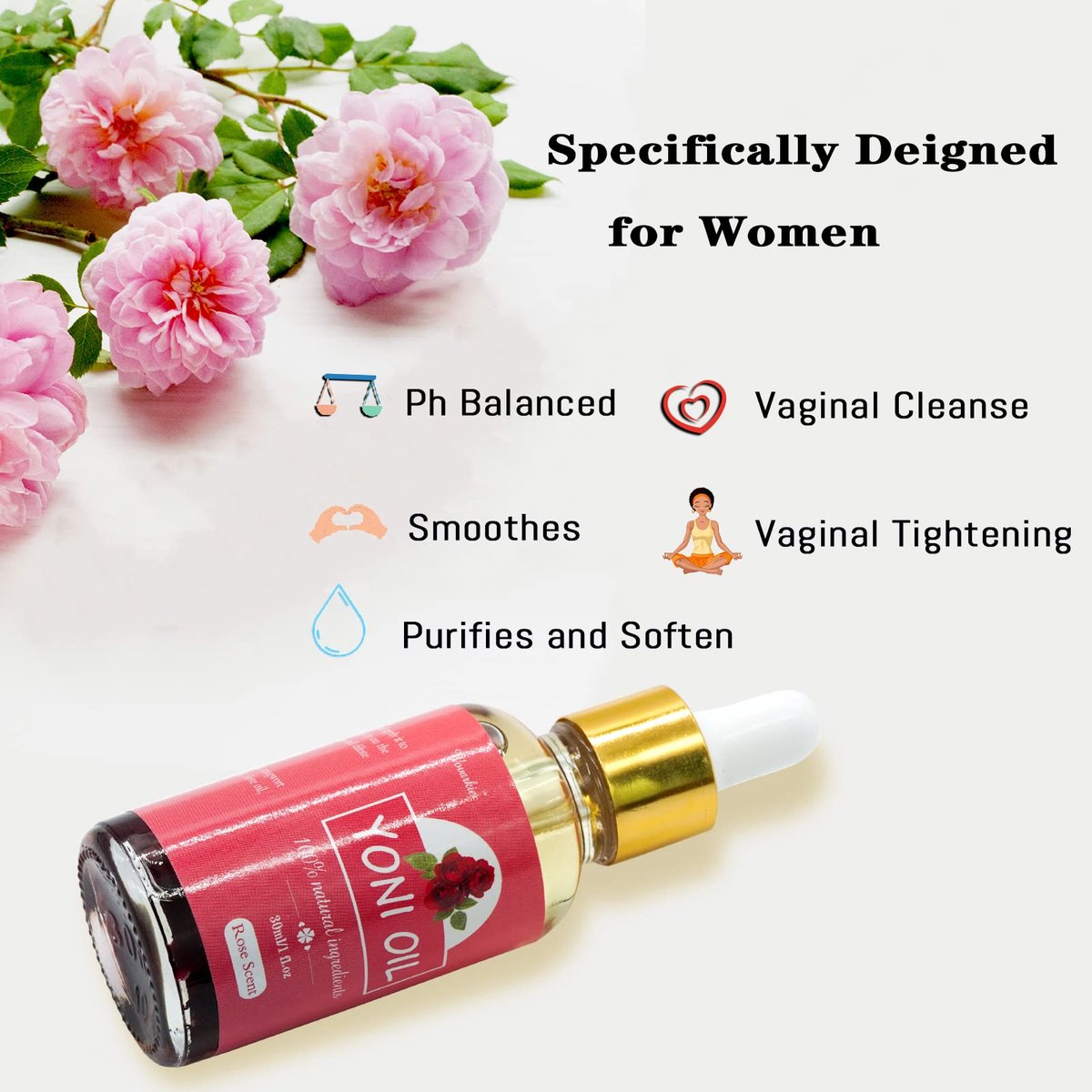 2er-Pack Yoni-Öl für Frauen – 100% natürliches feminines Intimöl mit Rosenöl, pH-ausgeglichen, beseitigt Gerüche (2x30 ml)
