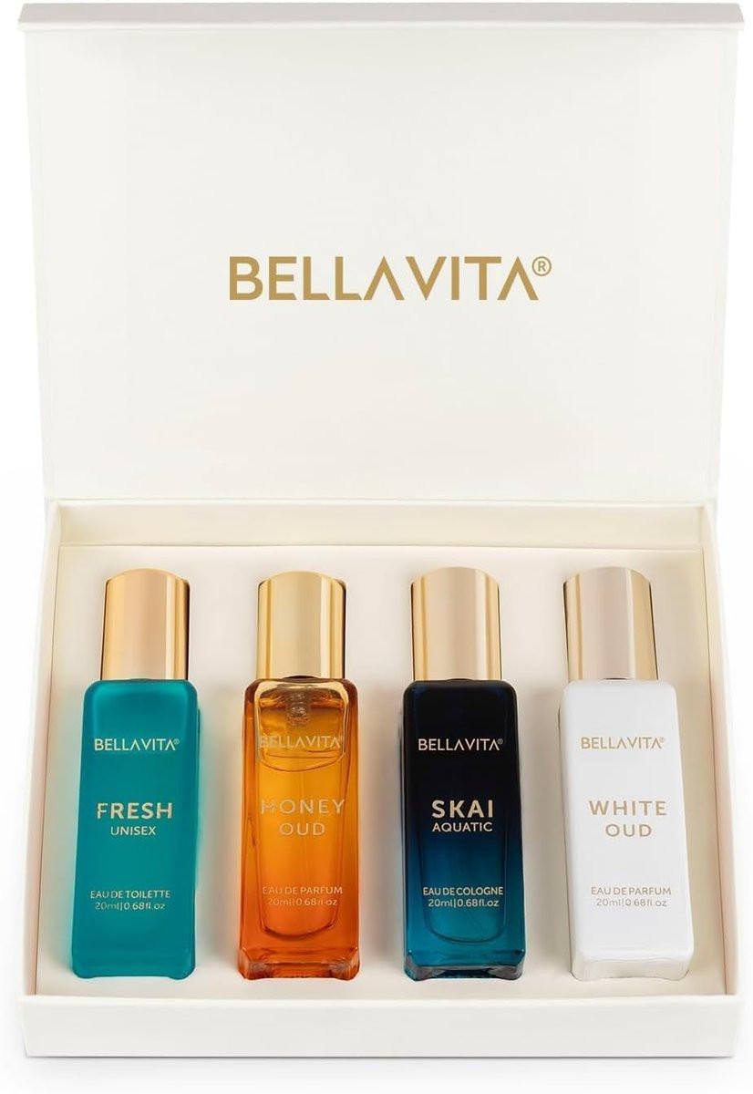 Bella Vita Luxury Unisex Parfüm Geschenkset mit Honey Oud, White Oud, Skai und Fresh | 4x80ml | Damen- und Herrenduft mit Honig, Artemisia, Zitrone, Bergamotte und Mandelnoten
