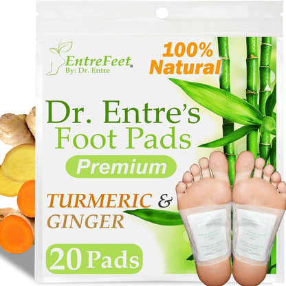 Dr. Entre’s Fußpflaster: 20 Pack Kurkuma & Ingwer Premium-Pflaster für Wohlbefinden, besseren Schlaf & Stressabbau | Bio-Fußpflaster