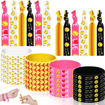Dingion 48-teiliges Softball-Zubehör-Set – 24 Armbänder und 24 Haargummis in gemischten Farben