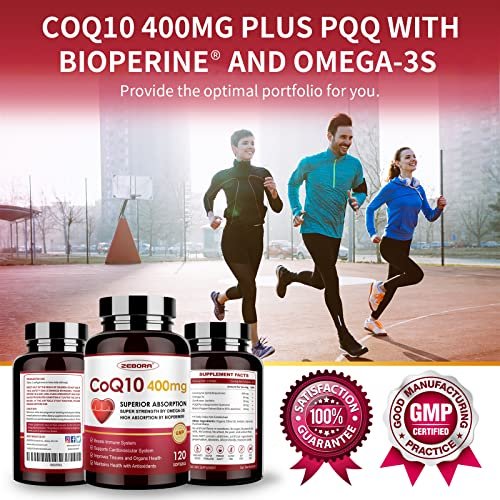 ZEBORA CoQ10 400 mg Weichkapseln mit PQQ, BioPerin & Omega-3 – Coenzym Q10 (Ubichinon) zur hohen Absorption, starkes Antioxidans, Unterstützung für Herz & Energieproduktion, 120 Portionen