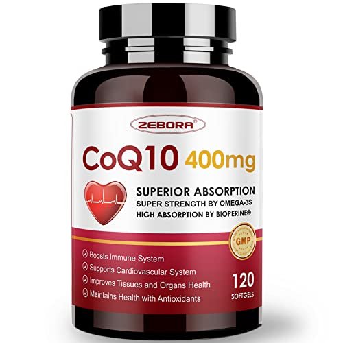 ZEBORA CoQ10 400 mg Weichkapseln mit PQQ, BioPerin & Omega-3 – Coenzym Q10 (Ubichinon) zur hohen Absorption, starkes Antioxidans, Unterstützung für Herz & Energieproduktion, 120 Portionen