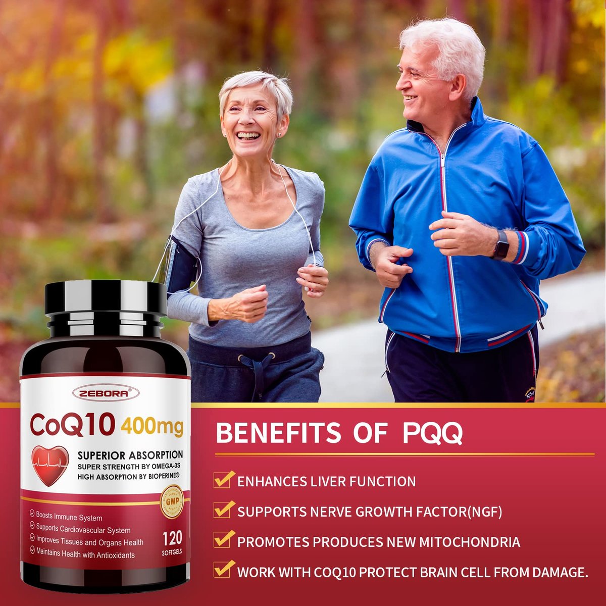 ZEBORA CoQ10 400 mg Weichkapseln mit PQQ, BioPerin & Omega-3 – Coenzym Q10 (Ubichinon) zur hohen Absorption, starkes Antioxidans, Unterstützung für Herz & Energieproduktion, 120 Portionen