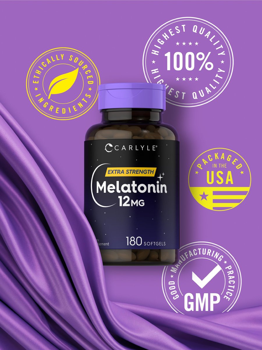 Carlyle Melatonin 12 mg | 180 Softgel-Kapseln | Extra starkes Schlafsupplement für Erwachsene | Non-GMO, glutenfrei