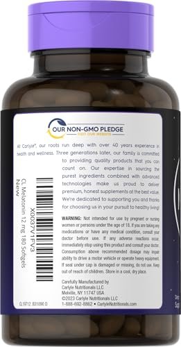Carlyle Melatonin 12 mg | 180 Softgel-Kapseln | Extra starkes Schlafsupplement für Erwachsene | Non-GMO, glutenfrei
