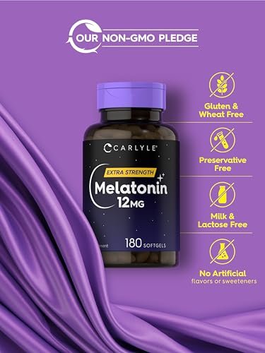 Carlyle Melatonin 12 mg | 180 Softgel-Kapseln | Extra starkes Schlafsupplement für Erwachsene | Non-GMO, glutenfrei