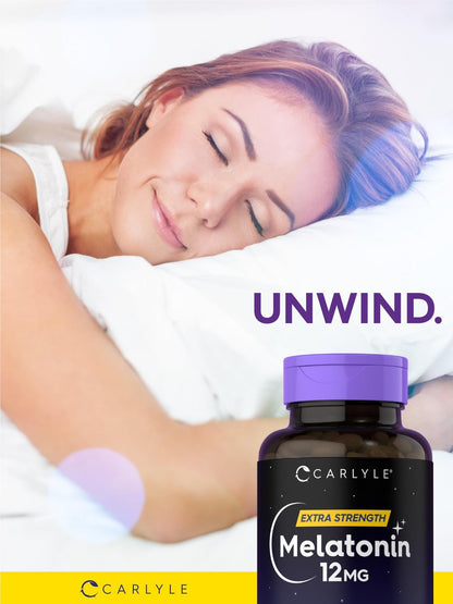 Carlyle Melatonin 12 mg | 180 Softgel-Kapseln | Extra starkes Schlafsupplement für Erwachsene | Non-GMO, glutenfrei