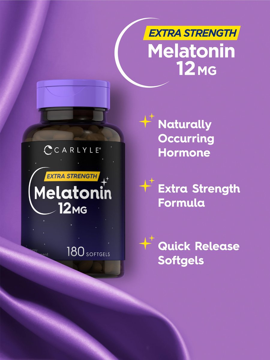 Carlyle Melatonin 12 mg | 180 Softgel-Kapseln | Extra starkes Schlafsupplement für Erwachsene | Non-GMO, glutenfrei