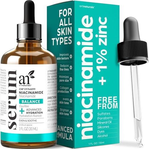 Artnaturals Niacinamid Gesichtsserum mit 10% aktivem Niacinamid, 1% Zink PCA & Vitamin B3 – Hyaluronsäure, Porenverfeinerer, mineralischer Hautschutz, 30 ml