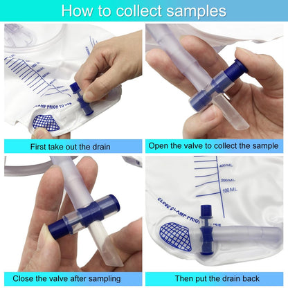 GlobalRoll Urinbeutel mit Anti-Reflux-Kammer, Urinbeutel 2000 ml, 120 cm Drainageschlauch, Clips und Aufhängehaken, professioneller Urinbeutel für zu Hause und Krankenhäuser, 1 Packung