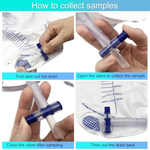 GlobalRoll Urinbeutel mit Anti-Reflux-Kammer, Urinbeutel 2000 ml, 120 cm Drainageschlauch, Clips und Aufhängehaken, professioneller Urinbeutel für zu Hause und Krankenhäuser, 1 Packung