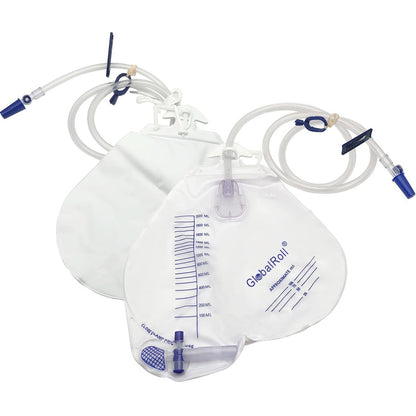 GlobalRoll Urinbeutel mit Anti-Reflux-Kammer, Urinbeutel 2000 ml, 120 cm Drainageschlauch, Clips und Aufhängehaken, professioneller Urinbeutel für zu Hause und Krankenhäuser, 1 Packung