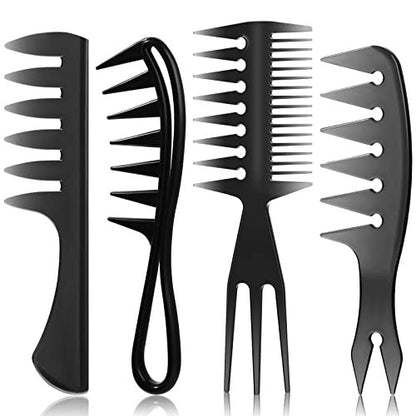 Sieral 4-teiliges Haarstyling-Kamm-Set – Breitzinkige Texturkämme mit doppelseitigem Schwanzkamm für Männer und Frauen, Bart- und Friseurwerkzeuge, afroamerikanisches Zubehör, Schwarz, 4 Stile