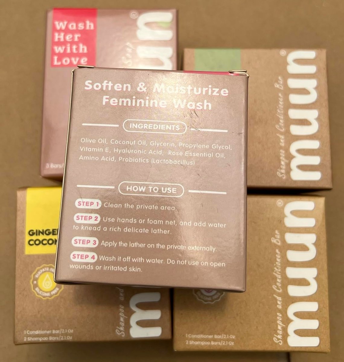 Muun Yoni Seifenbar Set - 3er Pack pH-Balance Probiotika & Natürliche Inhaltsstoffe - Sanfte Reinigung Beseitigt Geruch Vaginale Gesundheit - Intimwaschmittel - Feuchtigkeitsspendend (Rose)