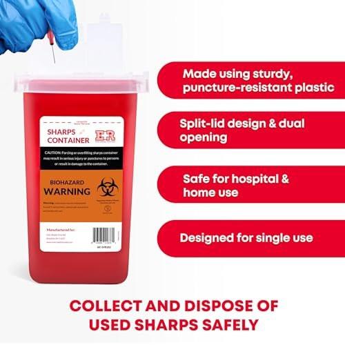 Ever Ready First Aid Entsorgungsset für scharfe Gegenstände – 3er-Pack Behälter mit Split-Design und Verriegelungsmechanismus, 1 Quart, Rot