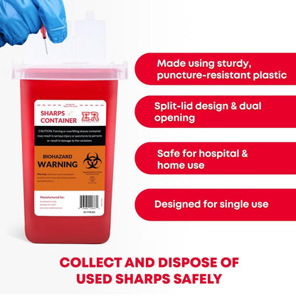 Ever Ready First Aid Entsorgungsbehälter für scharfe Gegenstände mit geteiltem Deckel und Verriegelungsmechanismus, 1 Quart