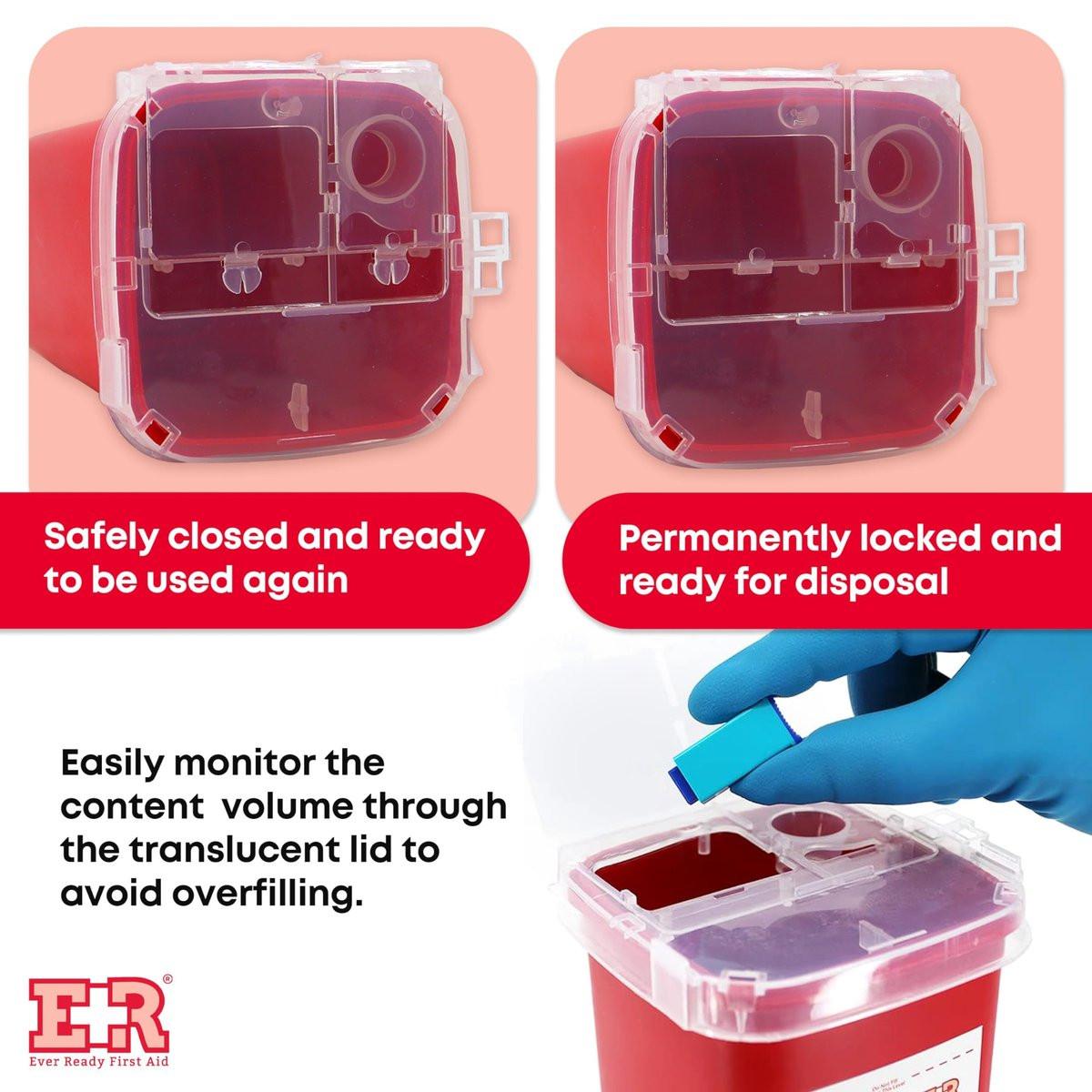 Ever Ready First Aid Entsorgungsbehälter für scharfe Gegenstände mit geteiltem Deckel und Verriegelungsmechanismus, 1 Quart