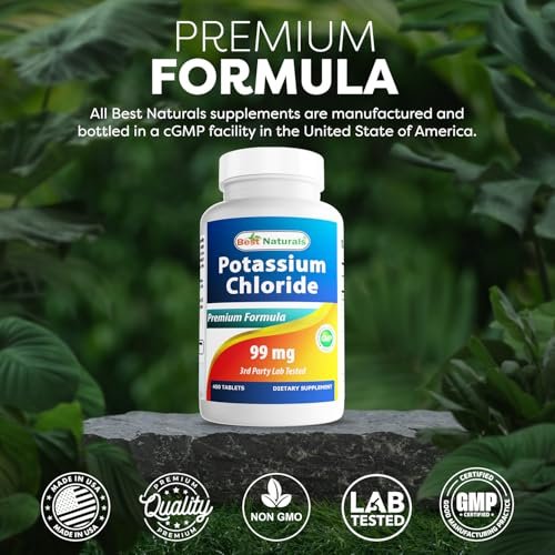 Best Naturals Kaliumchlorid Nahrungsergänzung 99 mg, 400 Tabletten - Laborgeprüft