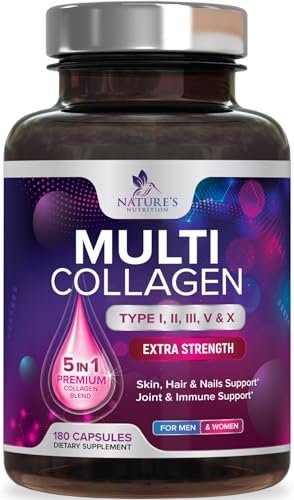Multi-Kollagen-Komplex Kapseln - Hydrolysierte Kollagenpeptide für Frauen & Männer - Typen I, II, III, V, X - Unterstützung für Haare, Haut & Nägel - Hergestellt in den USA - 180 Kapseln