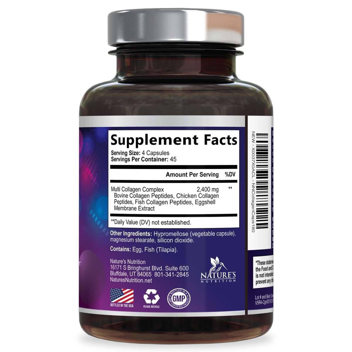 Multi-Kollagen-Komplex Kapseln - Hydrolysierte Kollagenpeptide für Frauen & Männer - Typen I, II, III, V, X - Unterstützung für Haare, Haut & Nägel - Hergestellt in den USA - 180 Kapseln