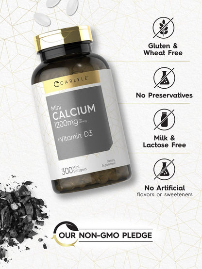 Carlyle Calcium 1200 mg mit Vitamin D3 | 300 Softgels | Nahrungsergänzungsmittel, Non-GMO & Glutenfrei