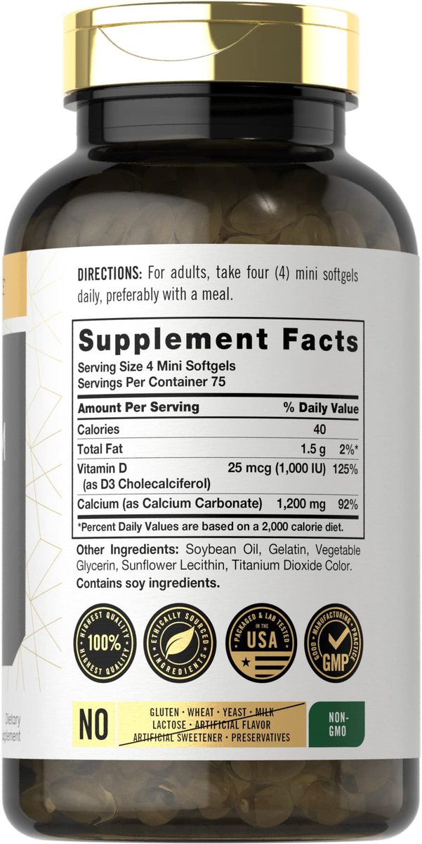 Carlyle Calcium 1200 mg mit Vitamin D3 | 300 Softgels | Nahrungsergänzungsmittel, Non-GMO & Glutenfrei