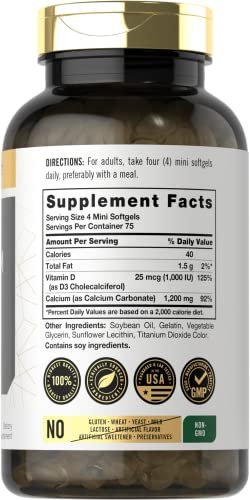 Carlyle Calcium 1200 mg mit Vitamin D3 | 300 Softgels | Nahrungsergänzungsmittel, Non-GMO & Glutenfrei