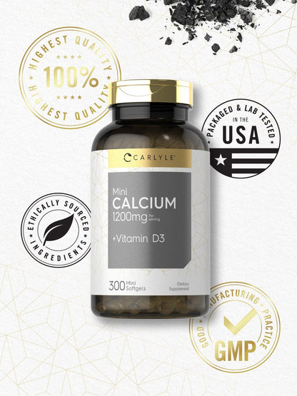 Carlyle Calcium 1200 mg mit Vitamin D3 | 300 Softgels | Nahrungsergänzungsmittel, Non-GMO & Glutenfrei