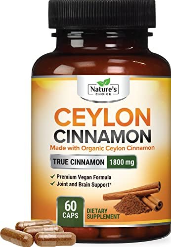 Ceylon-Zimt Kapseln - Bio-zertifiziertes Ceylon-Zimtpulver - 100% extra starke Zimtpillen - Energie- und Herzunterstützung - Glutenfrei & zuckerfrei - in den USA abgefüllt - 60 Kapseln