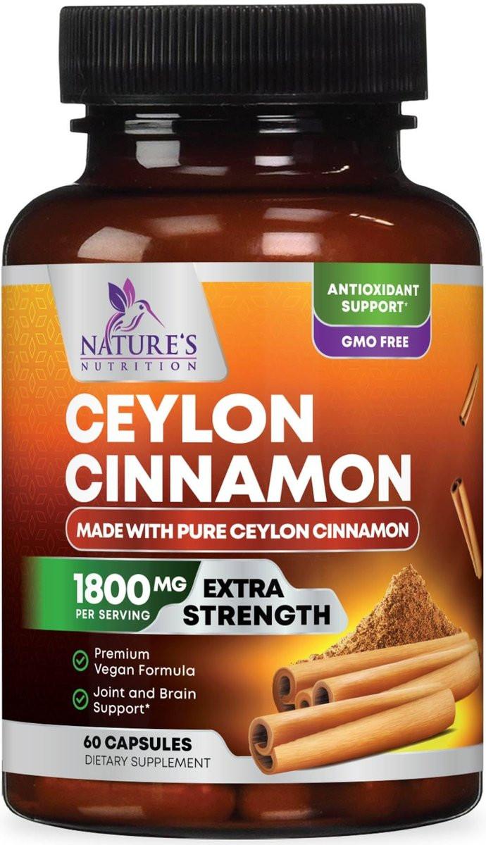 Bio Ceylon Zimt Kapseln – Extra starke, zertifizierte Bio Ceylon Zimt 1800 mg pro Portion – Energie- und Herzunterstützung, Antioxidans für Frauen und Männer – in den USA abgefüllt – 60 Kapseln