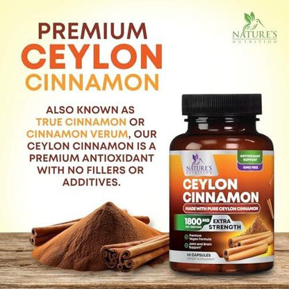 Bio Ceylon Zimt Kapseln – Extra starke, zertifizierte Bio Ceylon Zimt 1800 mg pro Portion – Energie- und Herzunterstützung, Antioxidans für Frauen und Männer – in den USA abgefüllt – 60 Kapseln