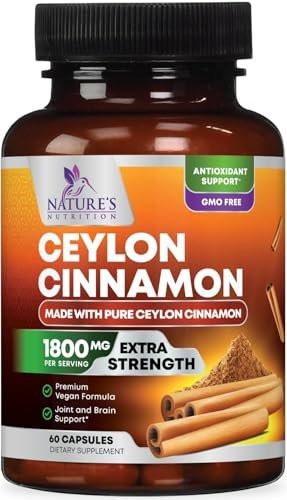 Bio Ceylon Zimt Kapseln – Extra starke, zertifizierte Bio Ceylon Zimt 1800 mg pro Portion – Energie- und Herzunterstützung, Antioxidans für Frauen und Männer – in den USA abgefüllt – 60 Kapseln