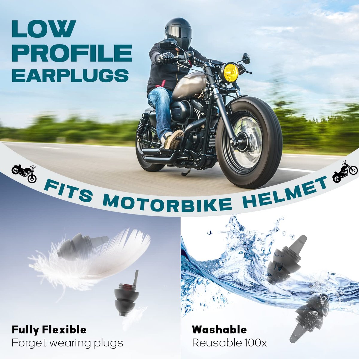 Motorrad Ohrstöpsel gegen Windgeräusche, 2 Paar wiederverwendbare Motorrad-Zubehör – Moto Ohrstöpsel, weicher bequemer Gehörschutz für Motorrad, Touren, Rennsport, Fahren – 25dB, Biker Geschenke
