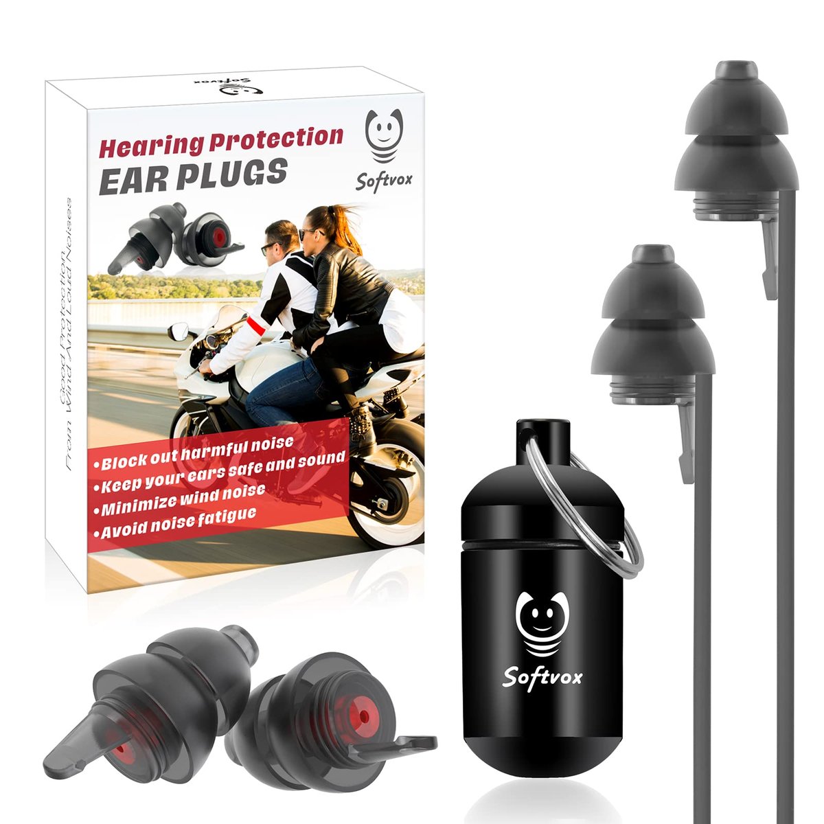 Motorrad Ohrstöpsel gegen Windgeräusche, 2 Paar wiederverwendbare Motorrad-Zubehör – Moto Ohrstöpsel, weicher bequemer Gehörschutz für Motorrad, Touren, Rennsport, Fahren – 25dB, Biker Geschenke