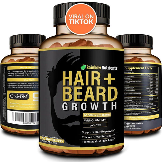 Haar- + Bartwuchs-Vitamine für Männer | Biotin 10.000 mcg, Kollagen, patentiertes OptiMSM®, goMCT®, Sägepalme | 60-Tage-Vorrat | Natürlich stärkeres, dickeres, gesünderes Haar & stoppt Haarausfall