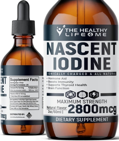 Nascent Iod Supplement | 2800mcg | Kaliumiodid | Jodtropfen | 100% Vegan | Farblos | Große 2oz Flasche