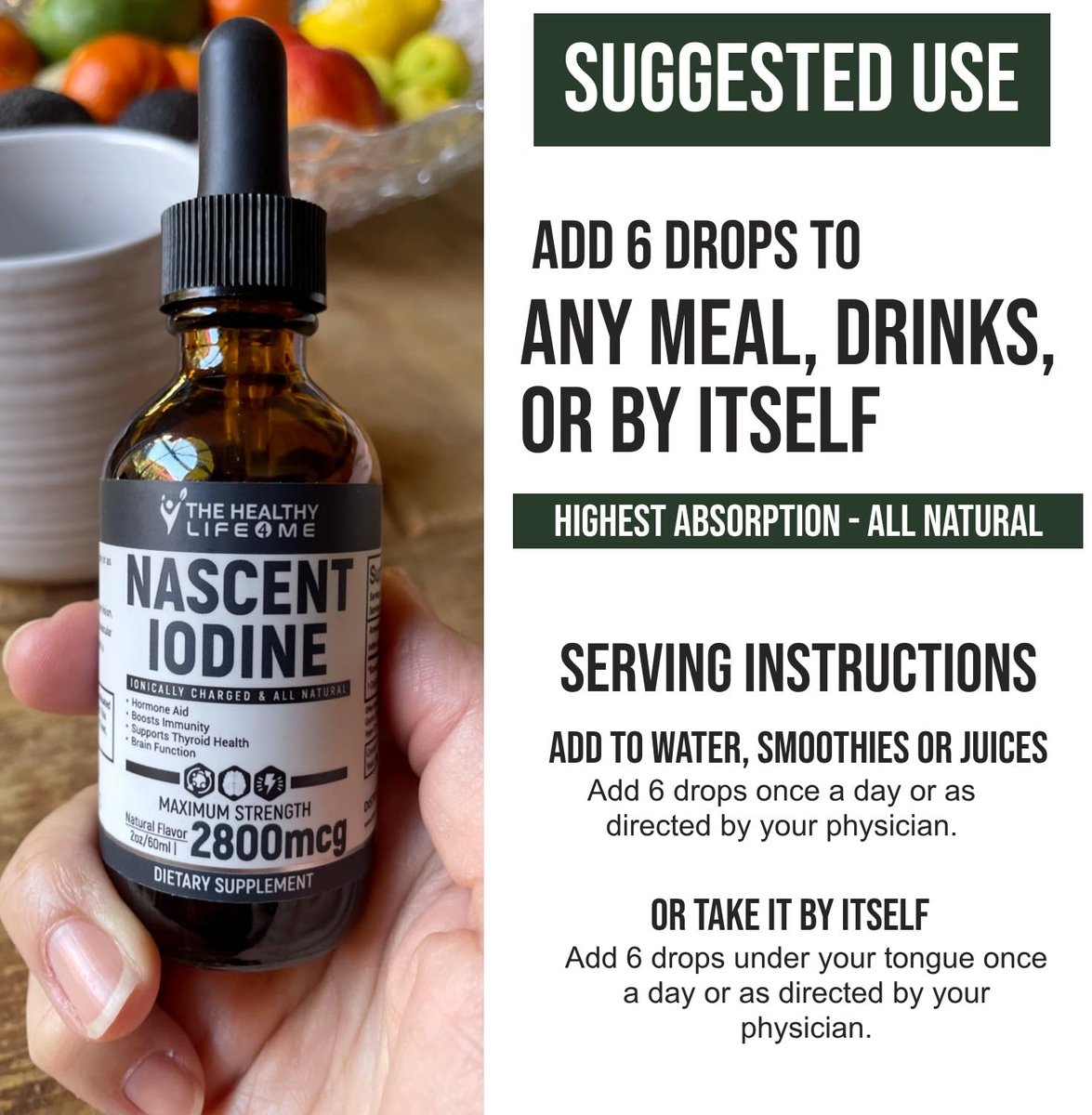 Nascent Iod Supplement | 2800mcg | Kaliumiodid | Jodtropfen | 100% Vegan | Farblos | Große 2oz Flasche