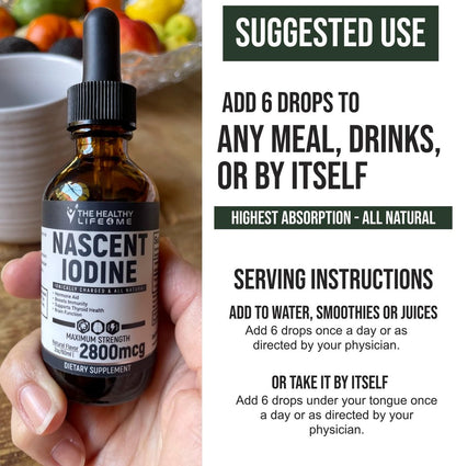 Nascent Iod Supplement | 2800mcg | Kaliumiodid | Jodtropfen | 100% Vegan | Farblos | Große 2oz Flasche