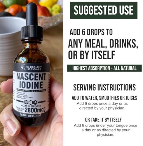 Nascent Iod Supplement | 2800mcg | Kaliumiodid | Jodtropfen | 100% Vegan | Farblos | Große 2oz Flasche