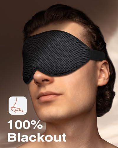 MABAO Schlafmaske für Seitenschläfer – 3D Konturierte Augenmaske ohne Druck, 100% Lichtblockierung, Verstellbares Band, für Damen und Herren, Schwarz