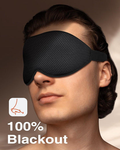 MABAO Schlafmaske für Seitenschläfer – 3D Konturierte Augenmaske ohne Druck, 100% Lichtblockierung, Verstellbares Band, für Damen und Herren, Schwarz