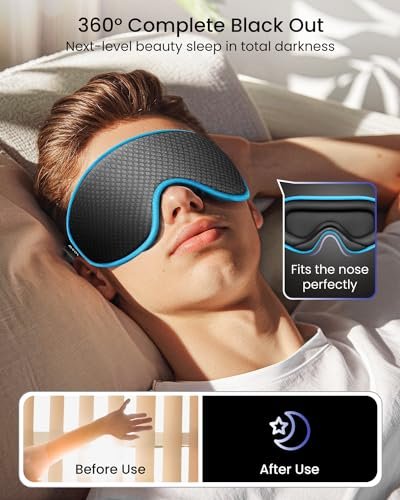 WAOAW Schlafmaske für Männer und Frauen: 3D Atmungsaktive, Weiche und Bequeme Augenmaske für Schlaf und Reisen – Lichtblockierende Nachtmaske mit Verstellbarem Band