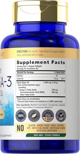 Carlyle Veganes Omega 3 Supplement | 1290 mg | 60 Softgels | Pflanzenbasiert | Non-GMO & Glutenfrei | Aus Algenöl
