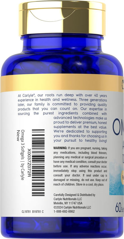 Carlyle Veganes Omega 3 Supplement | 1290 mg | 60 Softgels | Pflanzenbasiert | Non-GMO & Glutenfrei | Aus Algenöl