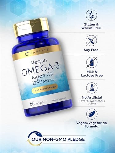 Carlyle Veganes Omega 3 Supplement | 1290 mg | 60 Softgels | Pflanzenbasiert | Non-GMO & Glutenfrei | Aus Algenöl