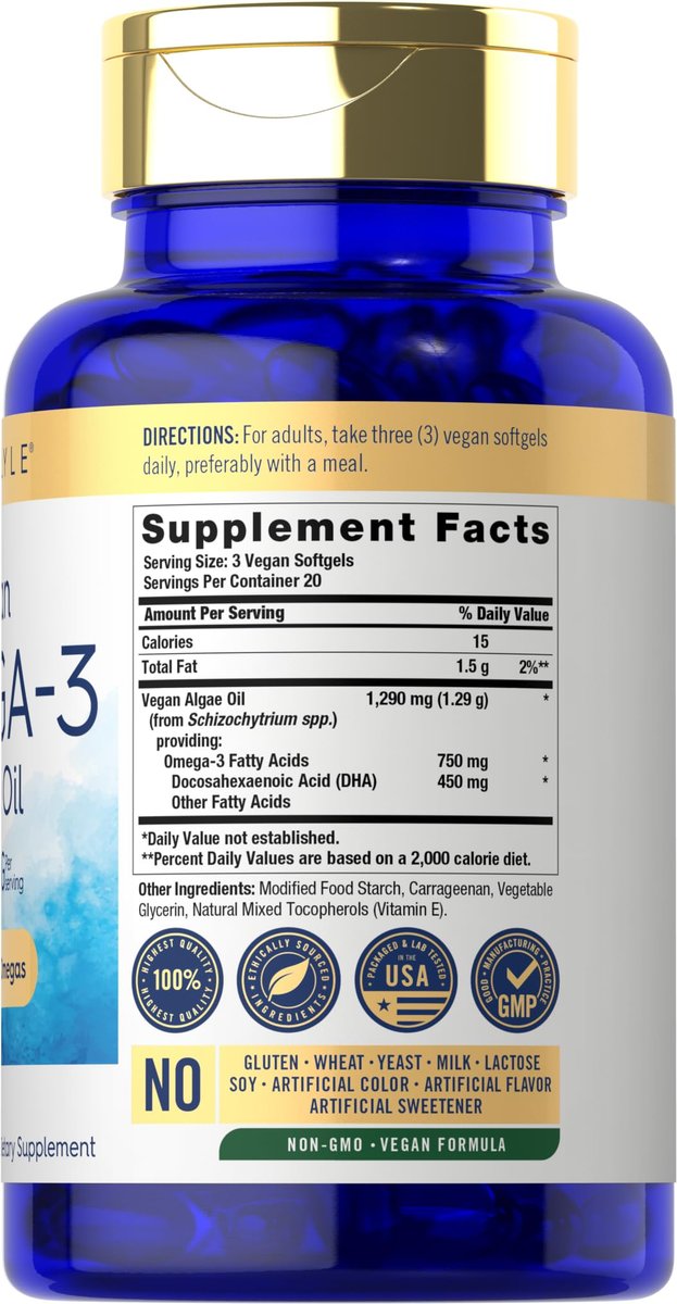 Carlyle Veganes Omega 3 Supplement | 1290 mg | 60 Softgels | Pflanzenbasiert | Non-GMO & Glutenfrei | Aus Algenöl
