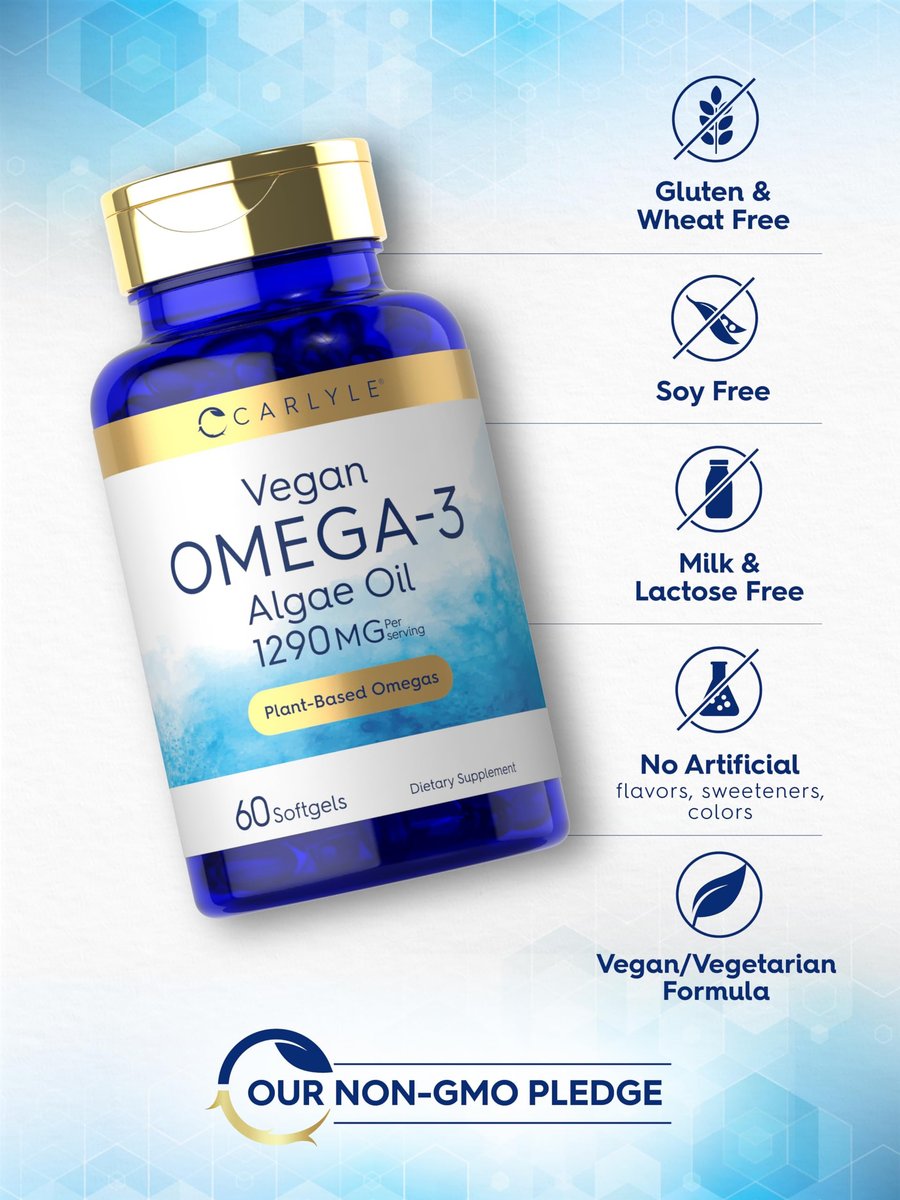 Carlyle Veganes Omega 3 Supplement | 1290 mg | 60 Softgels | Pflanzenbasiert | Non-GMO & Glutenfrei | Aus Algenöl