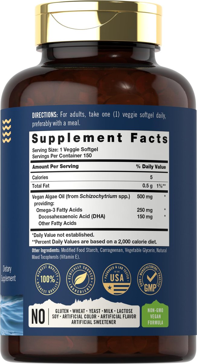 Carlyle Veganes Omega 3 Supplement | 150 Weichkapseln | aus Algenöl | Nicht-GVO & Glutenfrei